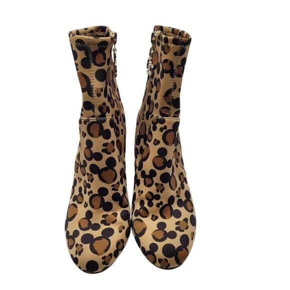 Disney X Aldo Step In Magic Leopard Chunky Heel Sock Bootie 6 Brown Mickey Boots - Picture 5 of 13